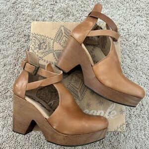 Free People Tan Leather Platform Shoes